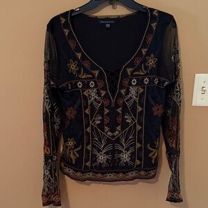 Embroidered Black Women's Top